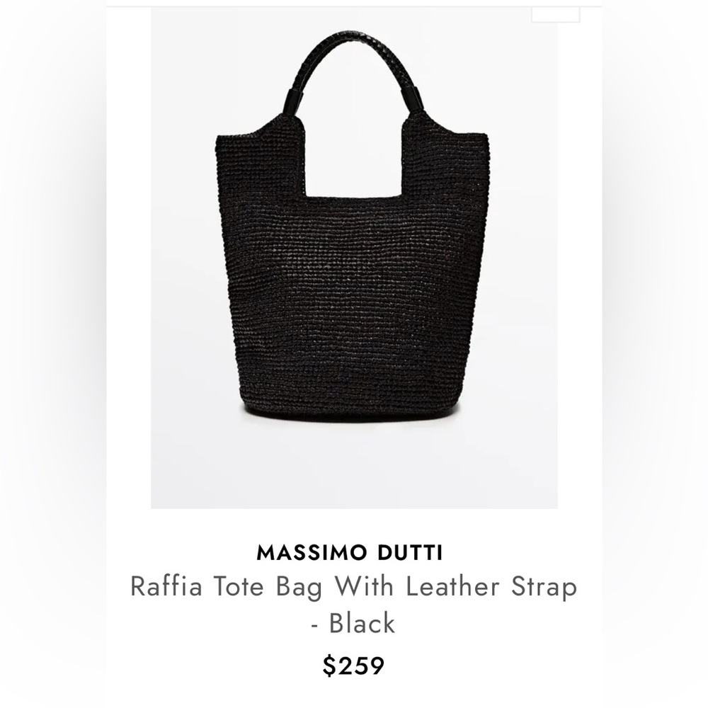 Massimo Dutti Black Raffia Tote
